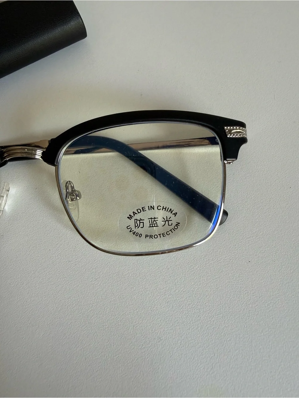 Blue Light Blocking Glasses AM8112a Black Half Rim UV400 Case New by: OKUIRO